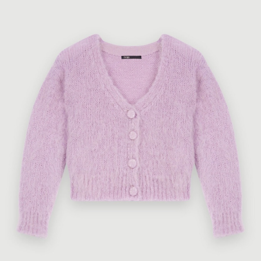 Maje Lilac Mohair Cardigan with Buttons